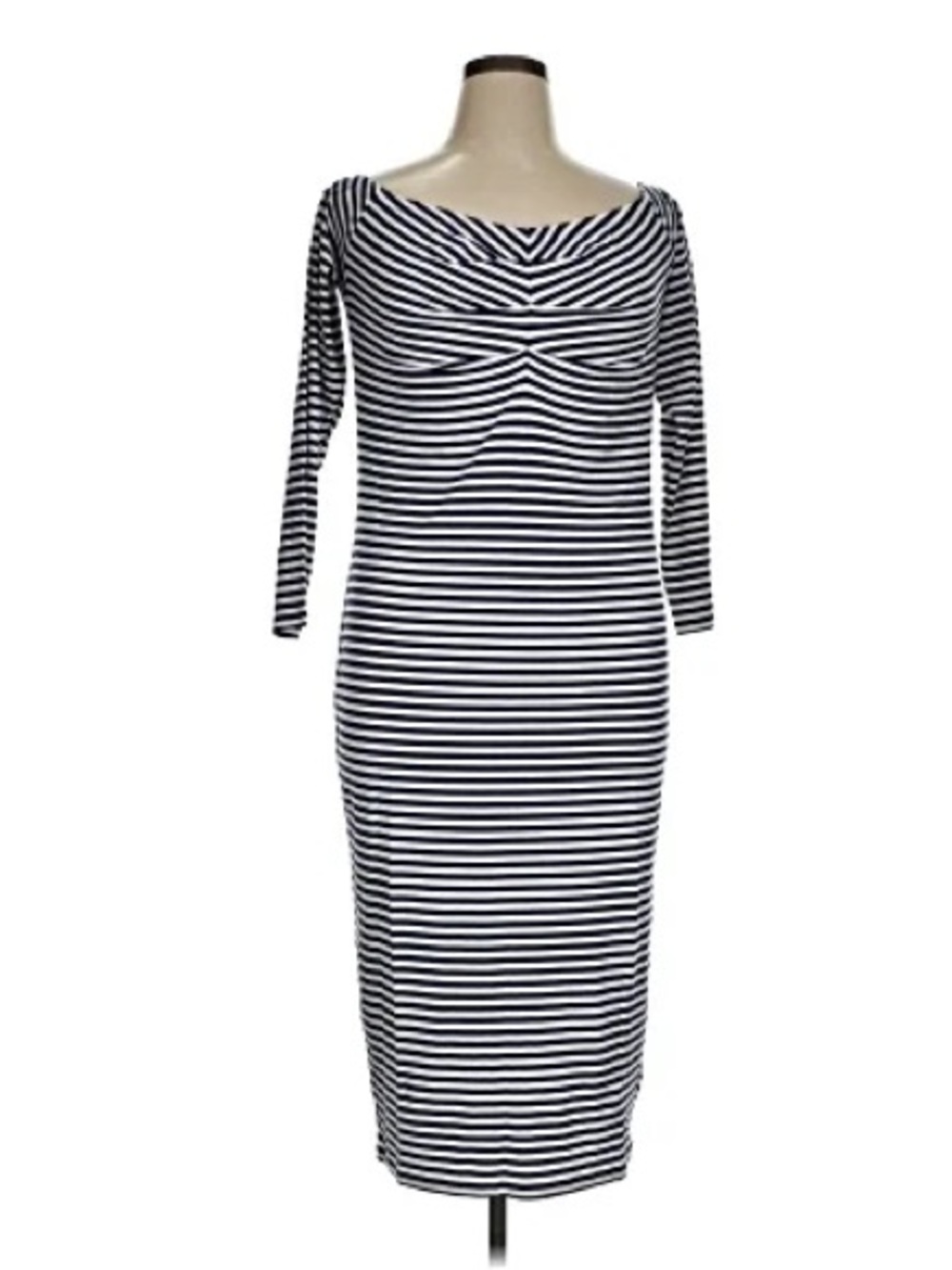D212 NWT Ava & Viv Navy Stripe Ruched Boat Neck Midi Dress - Size: 1X